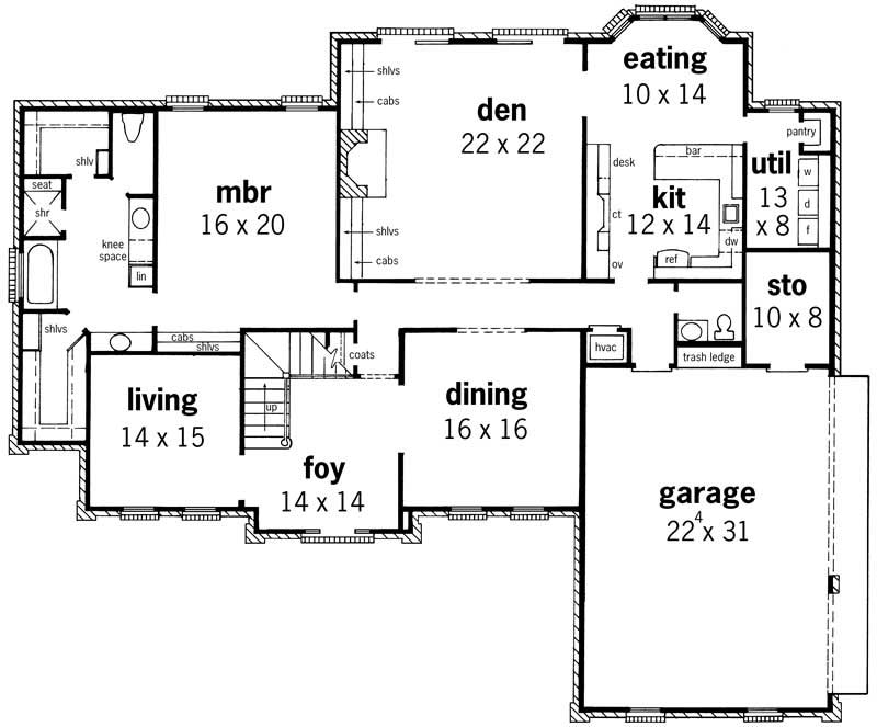 Floor Plan First Story of European Plan #164-1055