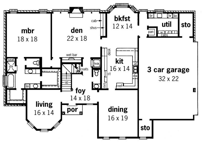 Floor Plan First Story of European Plan #164-1057