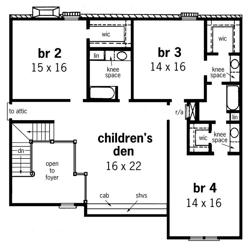 Floor Plan Second Story of European Plan #164-1057