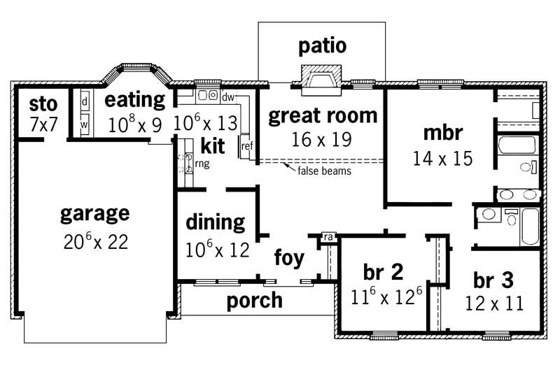 Floor Plan First Story of Country Plan #164-1058