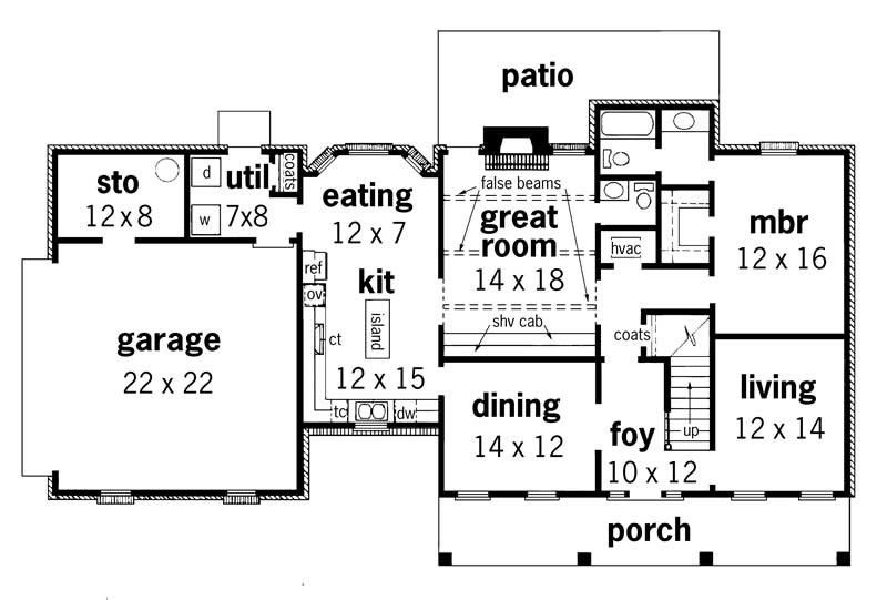 Floor Plan First Story of Cape Cod Plan #164-1059
