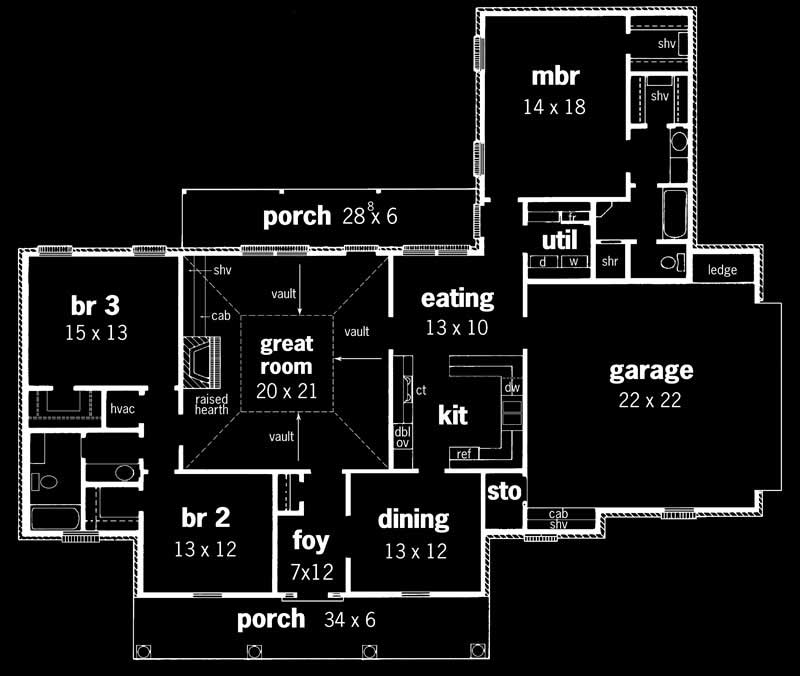 Floor Plan First Story of Country Plan #164-1060