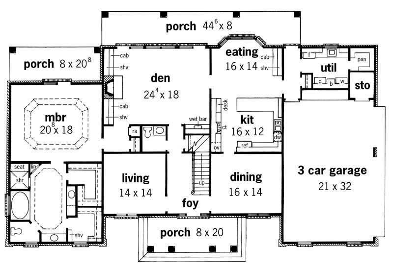 Floor Plan First Story of European Plan #164-1062