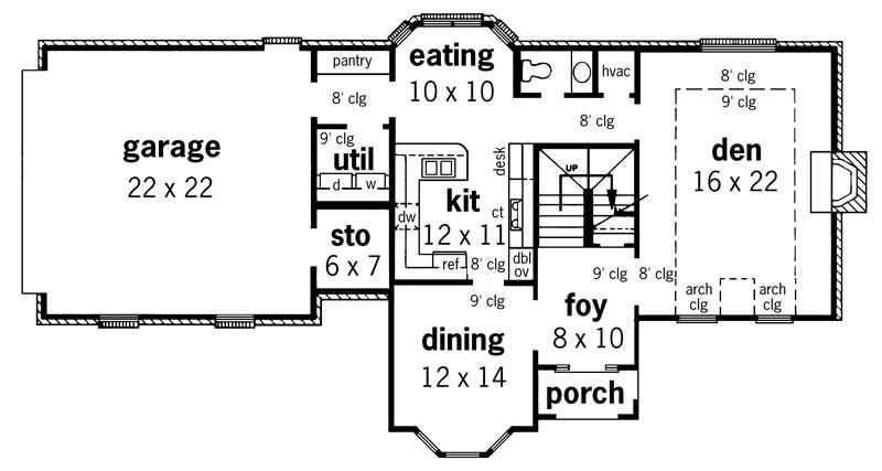 Floor Plan First Story of European Plan #164-1063
