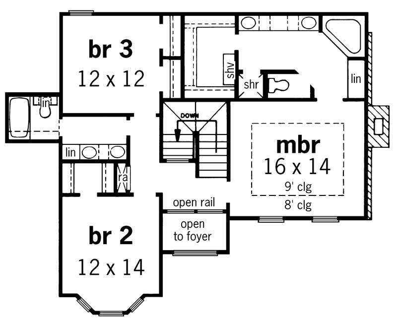 Floor Plan Second Story of European Plan #164-1063