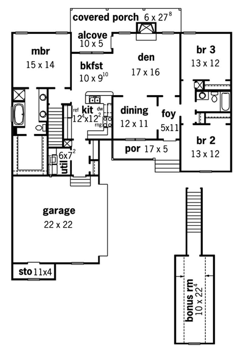 Floor Plan First Story of Country Plan #164-1064