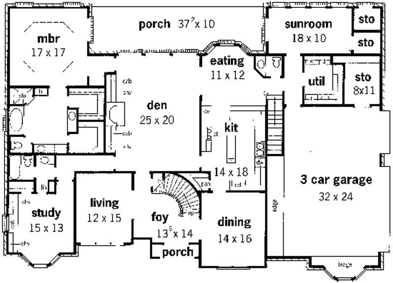 Floor Plan First Story of European Plan #164-1066