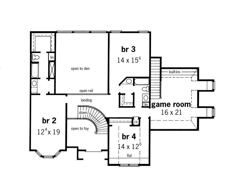 Floor Plan Second Story of European Plan #164-1066