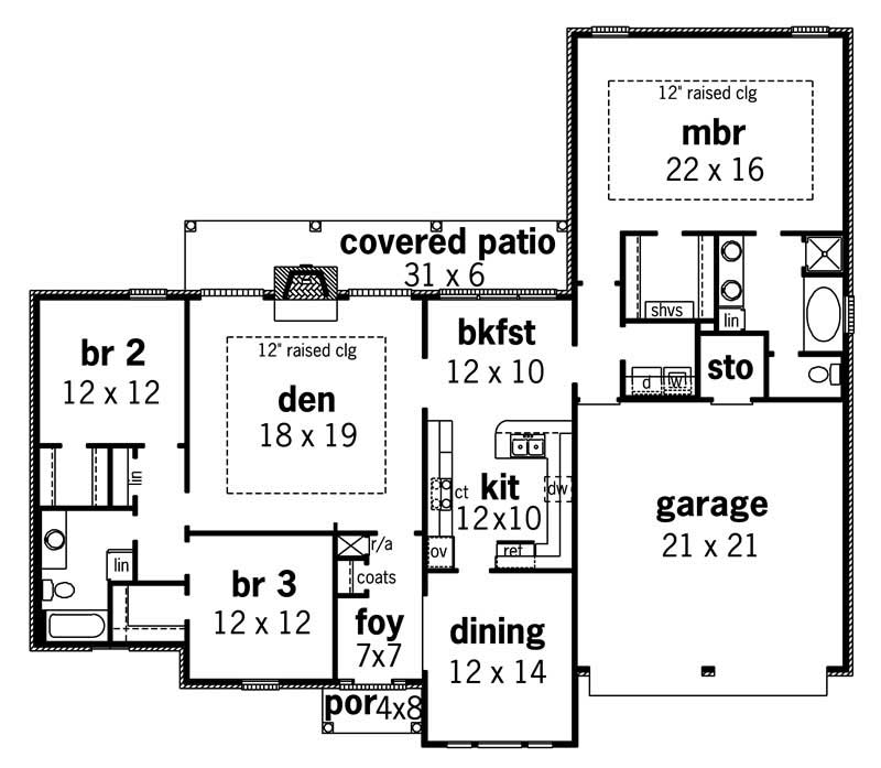 Floor Plan First Story of Country Plan #164-1068