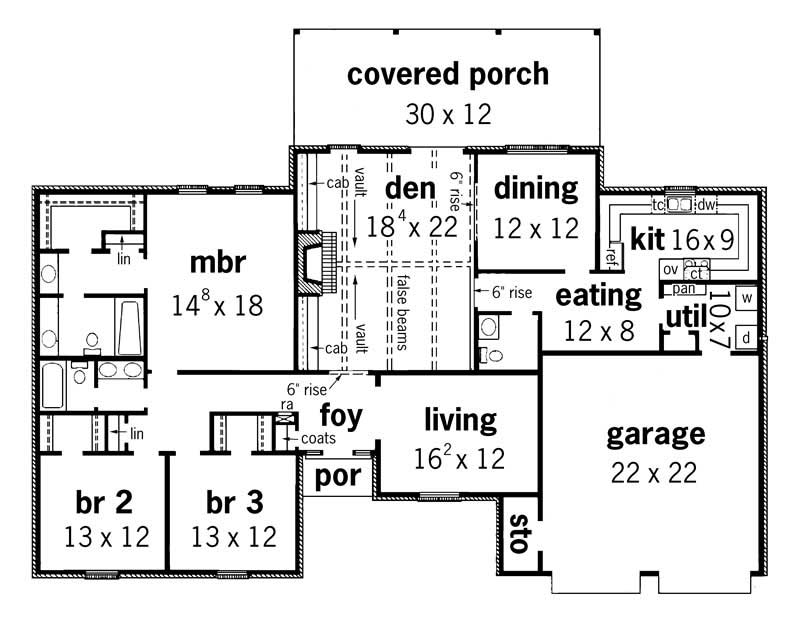 Floor Plan First Story of Country Plan #164-1069