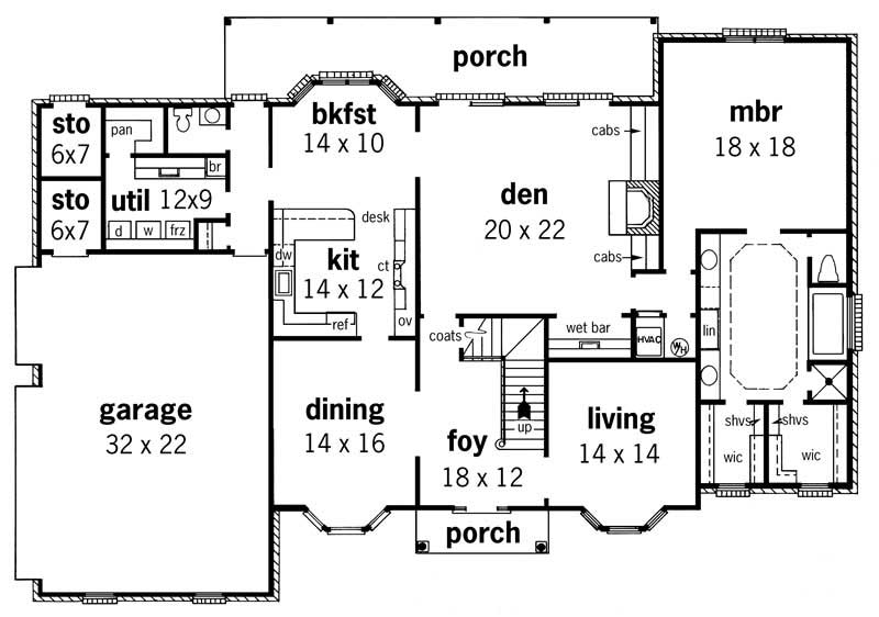 Floor Plan First Story of European Plan #164-1070