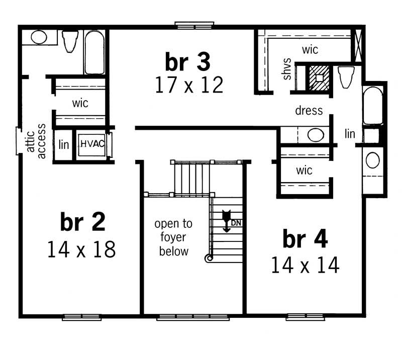 Floor Plan Second Story of European Plan #164-1070