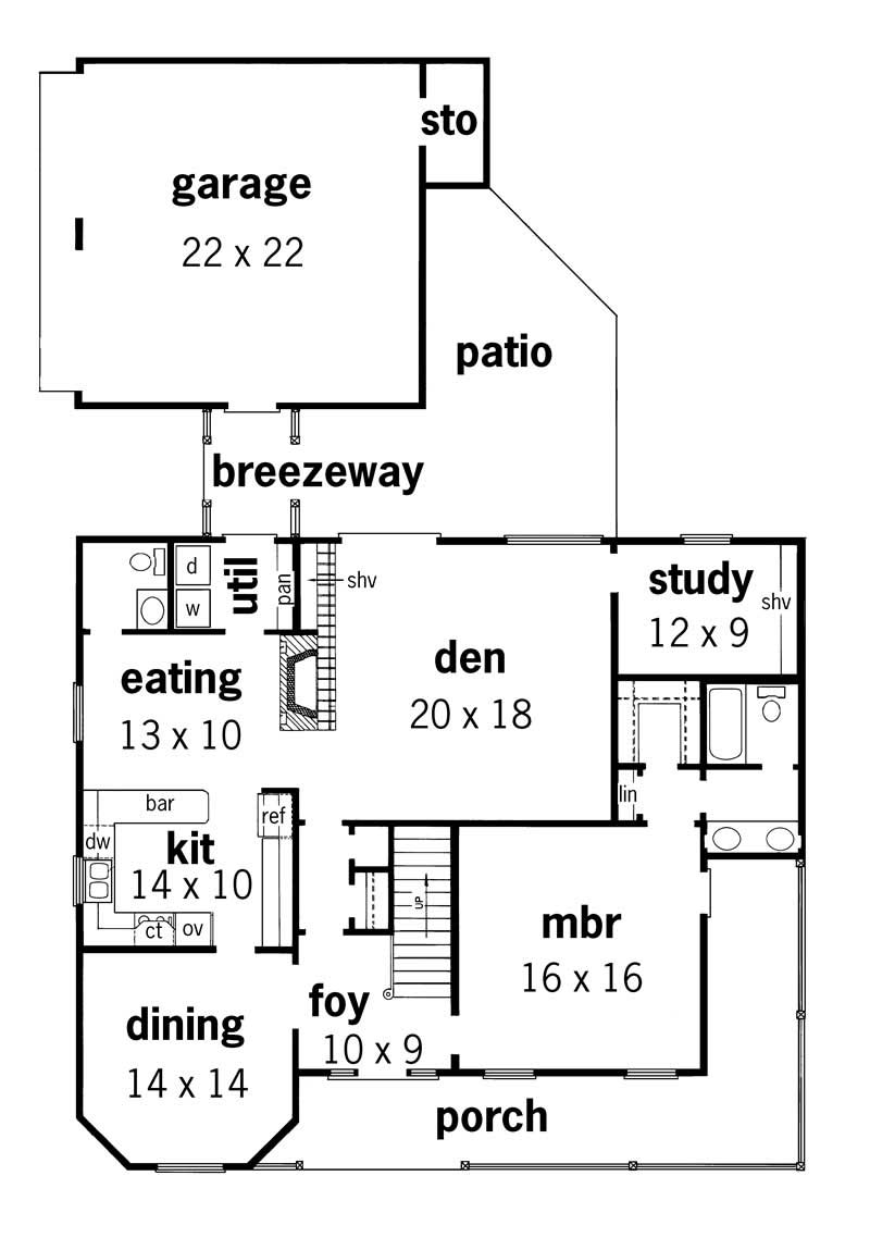Floor Plan First Story of Country Plan #164-1071