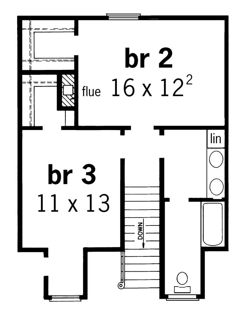 Floor Plan Second Story of Country Plan #164-1071