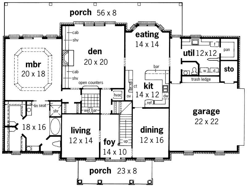 Floor Plan First Story of Colonial Plan #164-1072