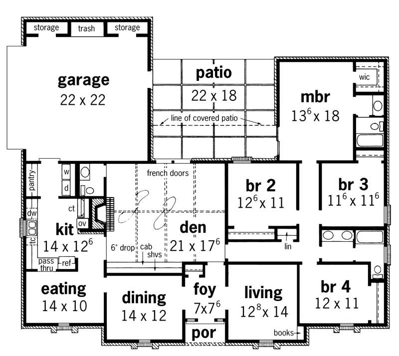 Floor Plan First Story of Country Plan #164-1074