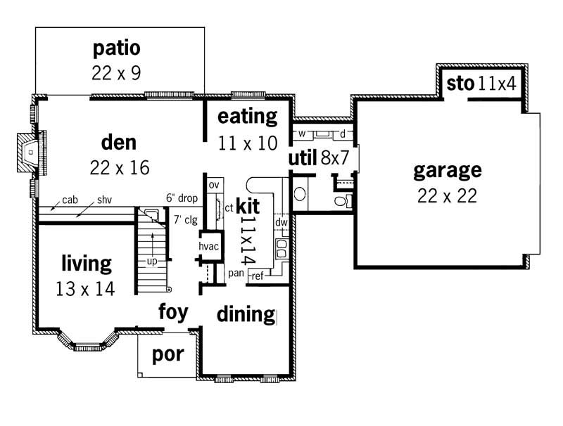 Floor Plan First Story of Country Plan #164-1075