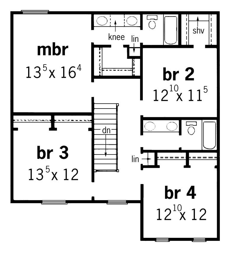 Floor Plan Second Story of Country Plan #164-1075