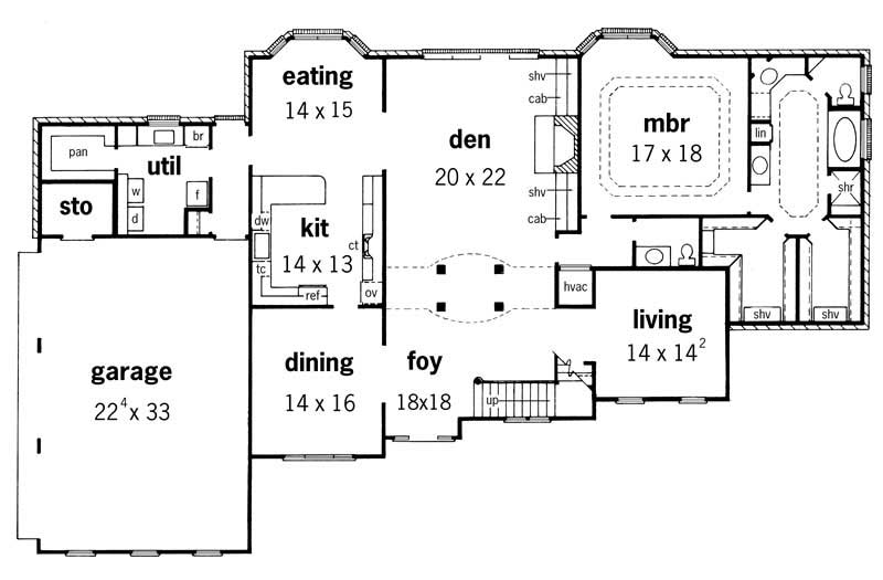 Floor Plan First Story of European Plan #164-1077