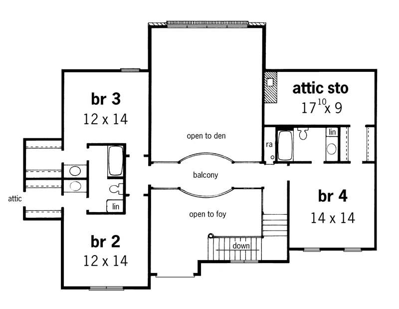 Floor Plan Second Story of European Plan #164-1077