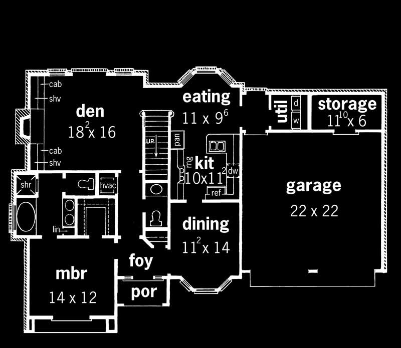 Floor Plan First Story of European Plan #164-1078