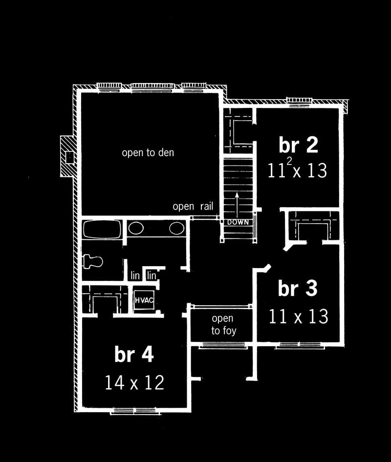 Floor Plan Second Story of European Plan #164-1078