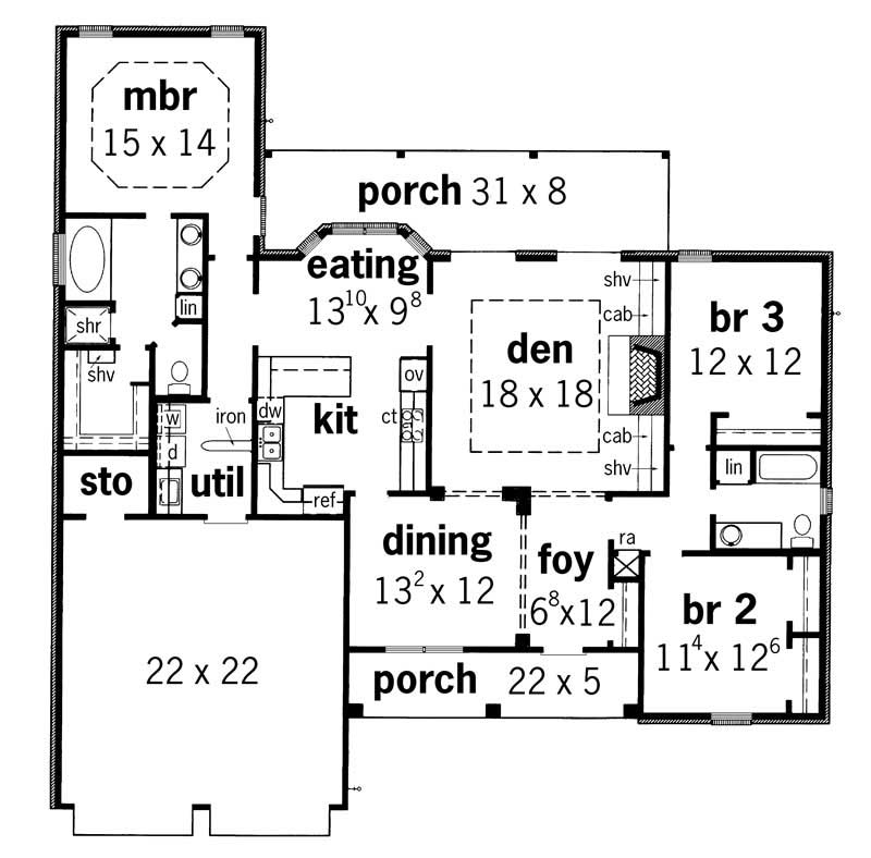 Floor Plan First Story of Country Plan #164-1079