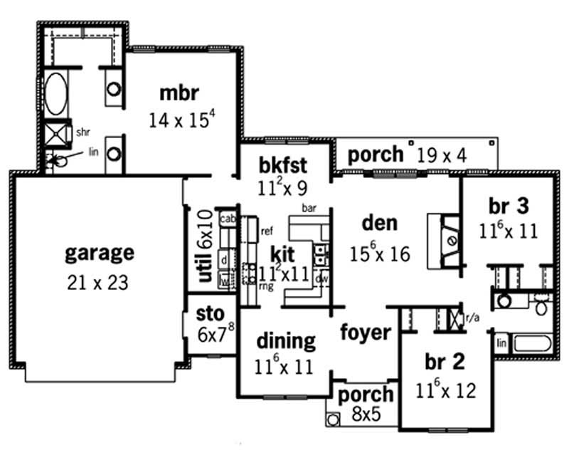 Floor Plan First Story of French Plan #164-1080