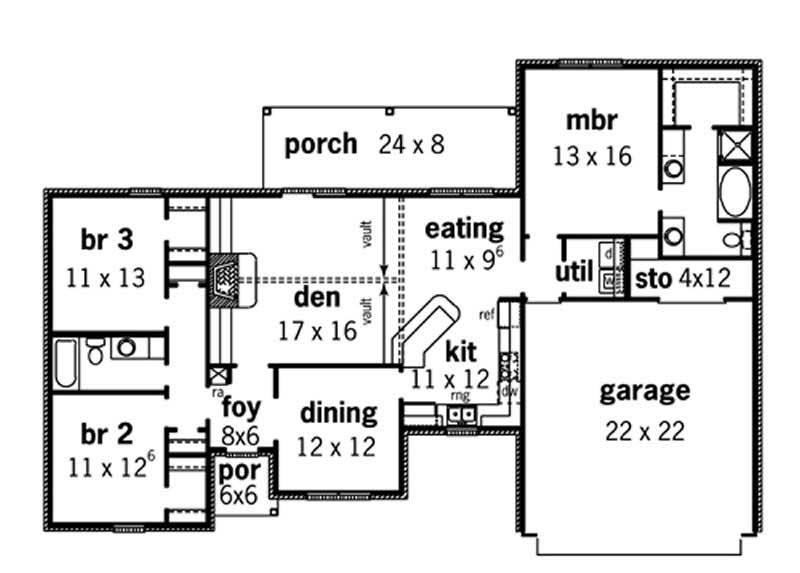 Floor Plan First Story of Georgian Plan #164-1082