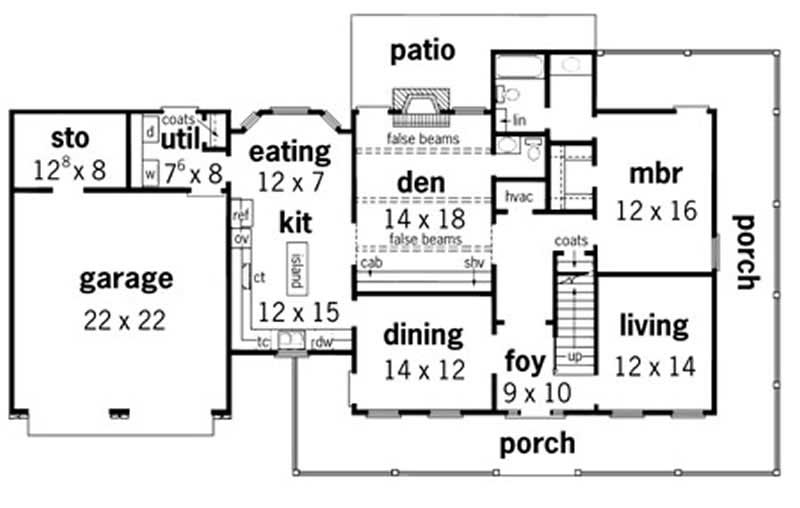 Floor Plan First Story of Country Plan #164-1083