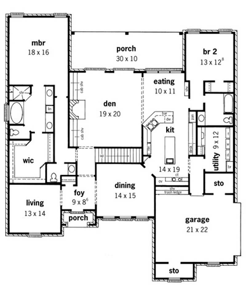 Floor Plan First Story of European Plan #164-1085