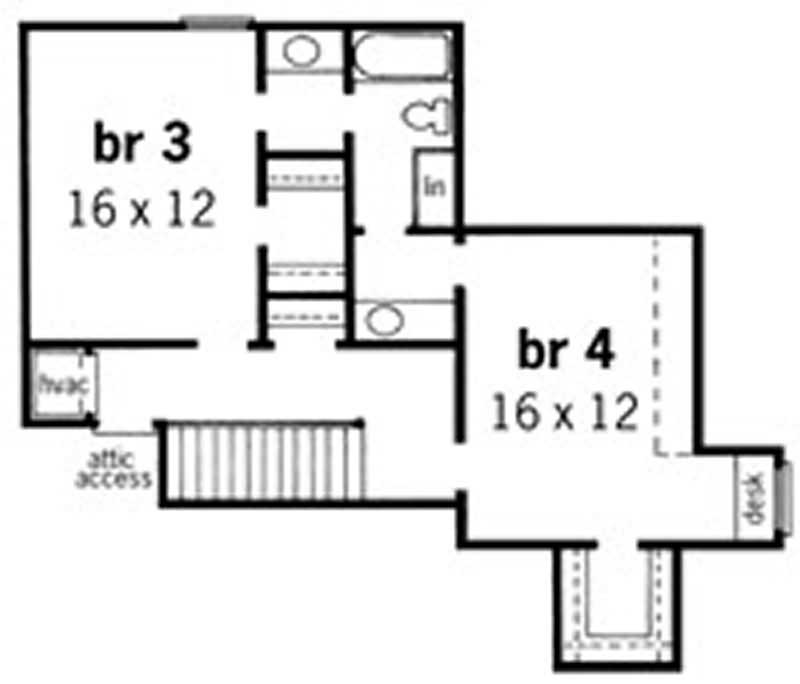 Floor Plan Second Story of European Plan #164-1085