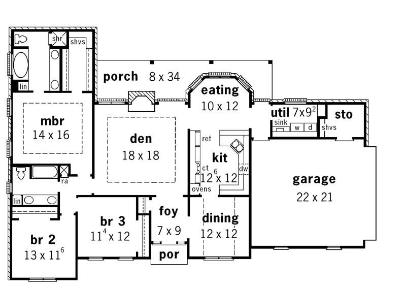 Floor Plan First Story of European Plan #164-1086