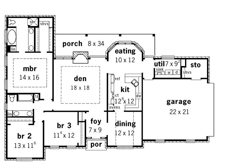 Floor Plan First Story of European Plan #164-1087