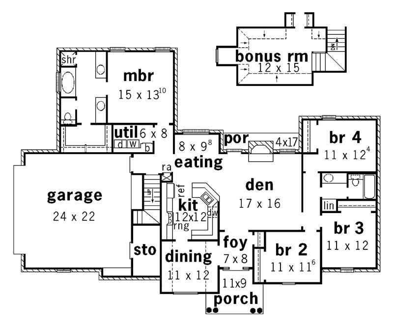 Floor Plan First Story of European Plan #164-1089