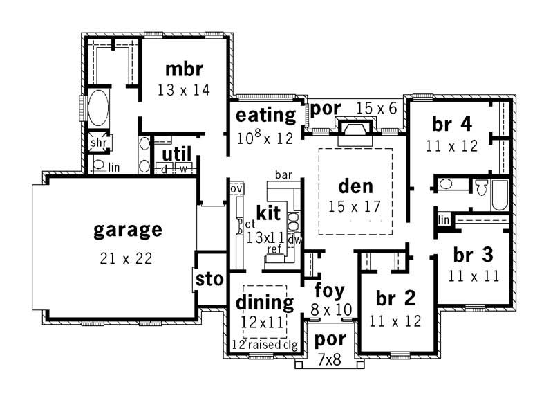 Floor Plan First Story of European Plan #164-1090
