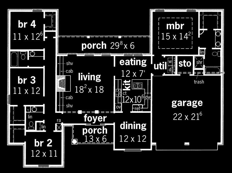 Floor Plan First Story of European Plan #164-1091