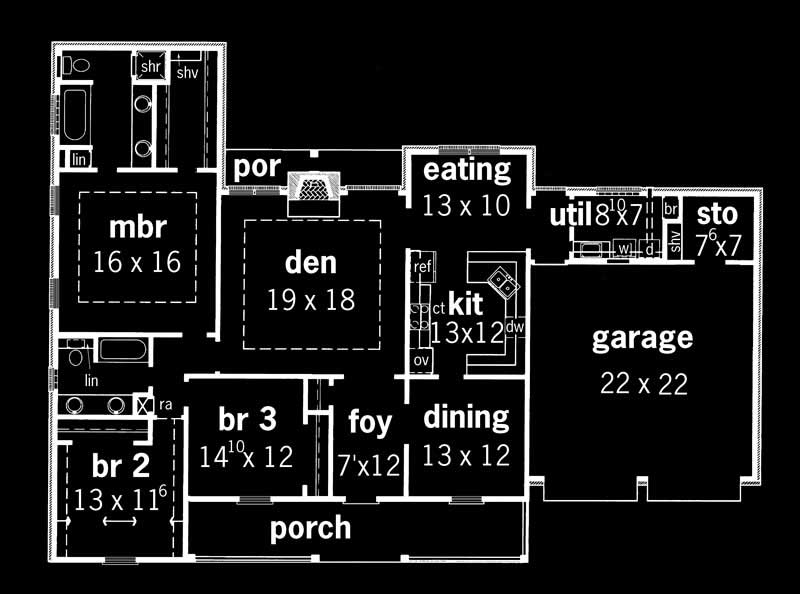 Floor Plan First Story of Country Plan #164-1093