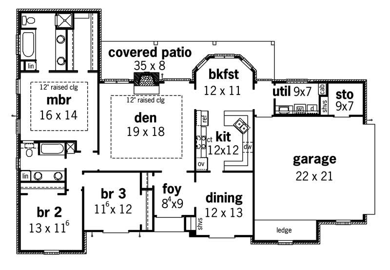 Floor Plan First Story of European Plan #164-1095