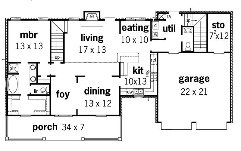 Floor Plan First Story of Country Plan #164-1096