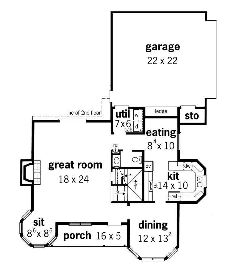 Floor Plan First Story of Victorian Plan #164-1097