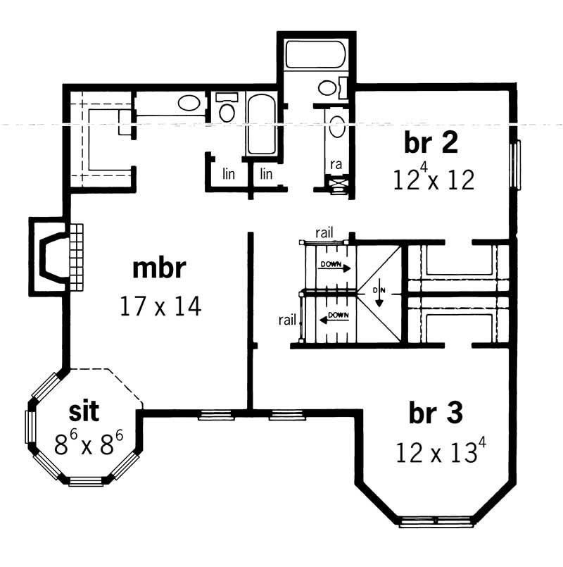 Floor Plan Second Story of Victorian Plan #164-1097
