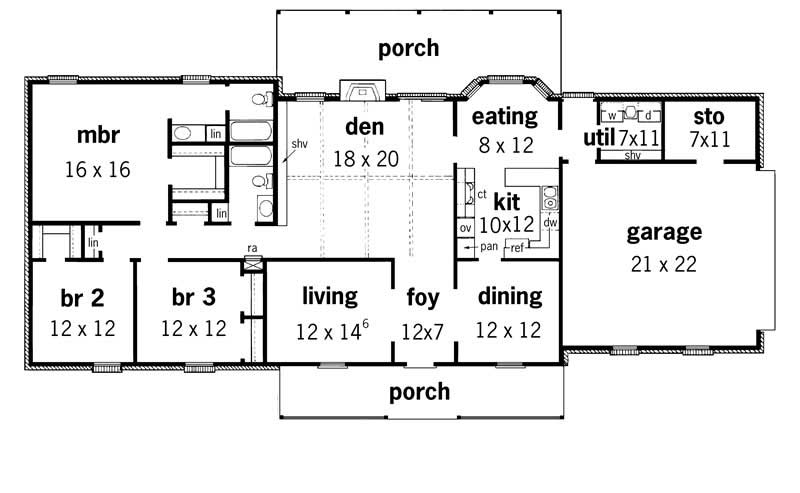 Floor Plan First Story of Country Plan #164-1098
