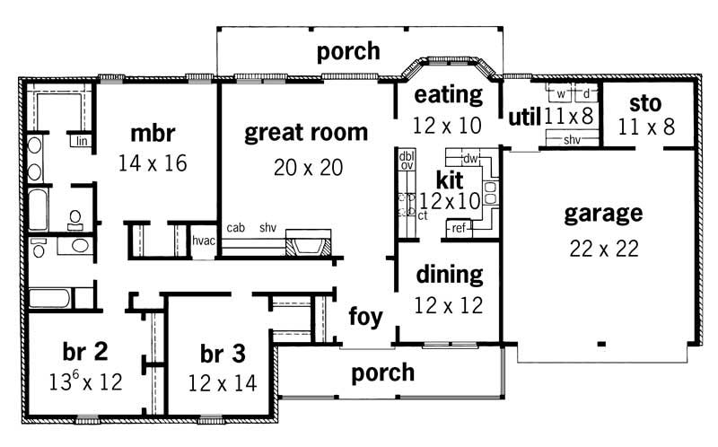Floor Plan First Story of Country Plan #164-1099