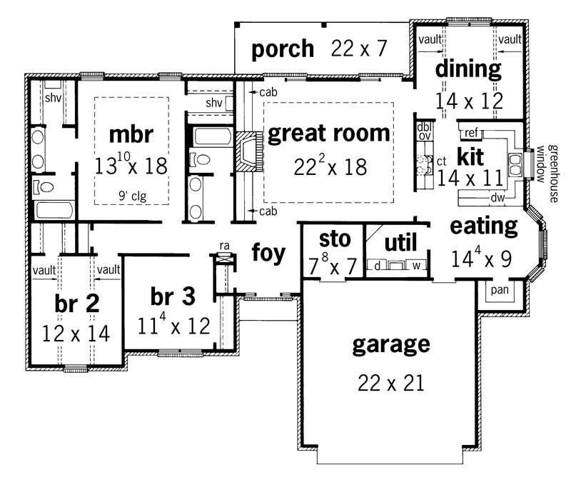 Floor Plan First Story of Country Plan #164-1100