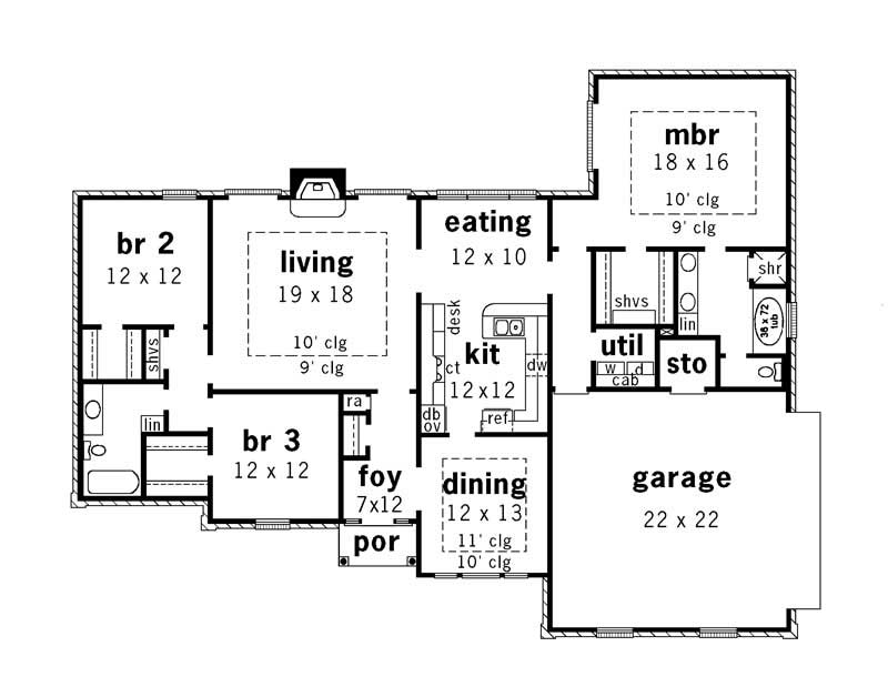 Floor Plan First Story of Country Plan #164-1101