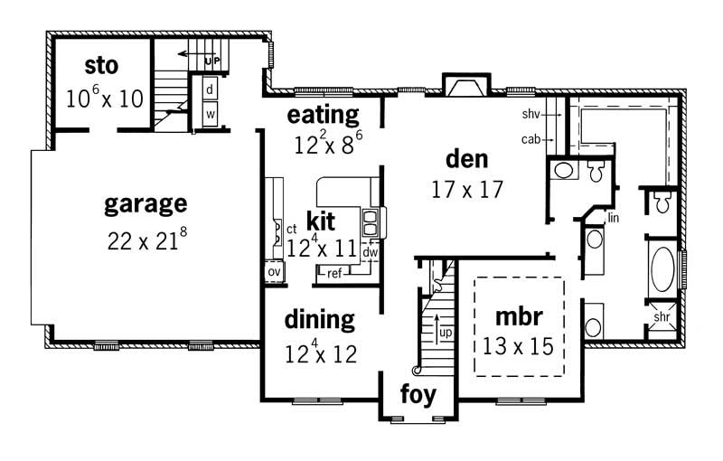 Floor Plan First Story of European Plan #164-1102