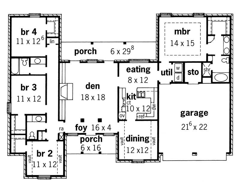 Floor Plan First Story of European Plan #164-1103