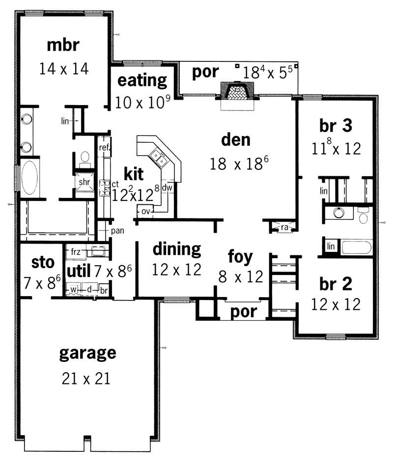Floor Plan First Story of European Plan #164-1104