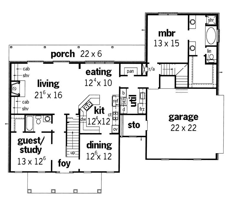 Floor Plan First Story of Country Plan #164-1105